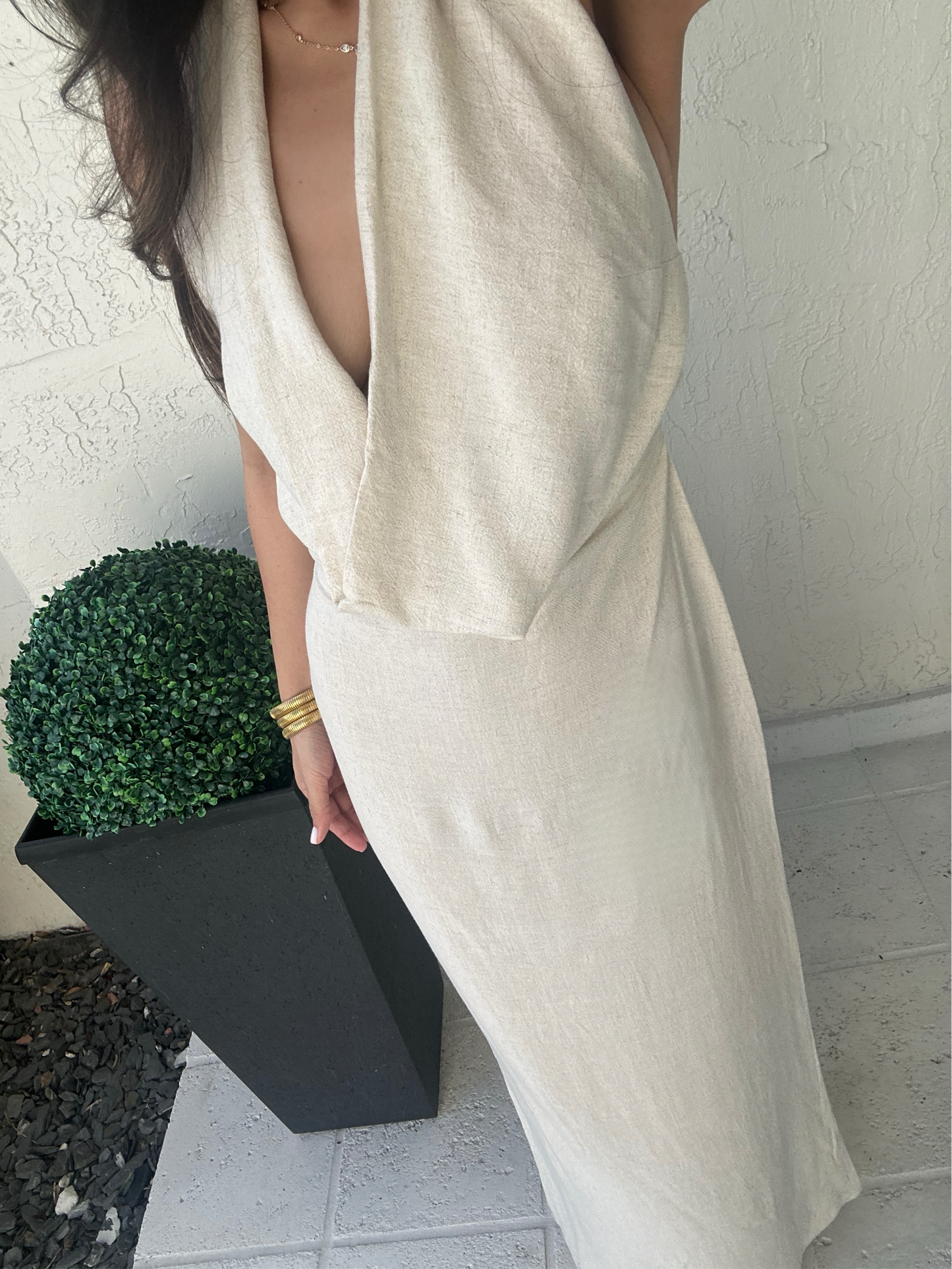 Daniela Linen Cowl Neck Maxi