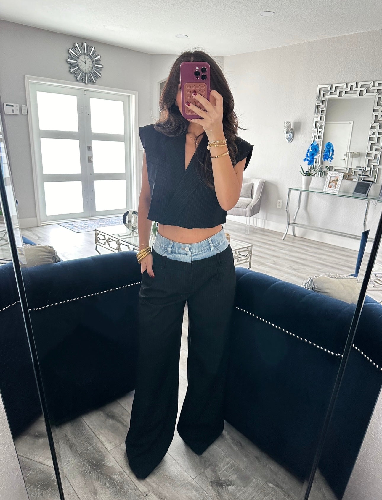 Alexa Denim Contrast Waistband Pants