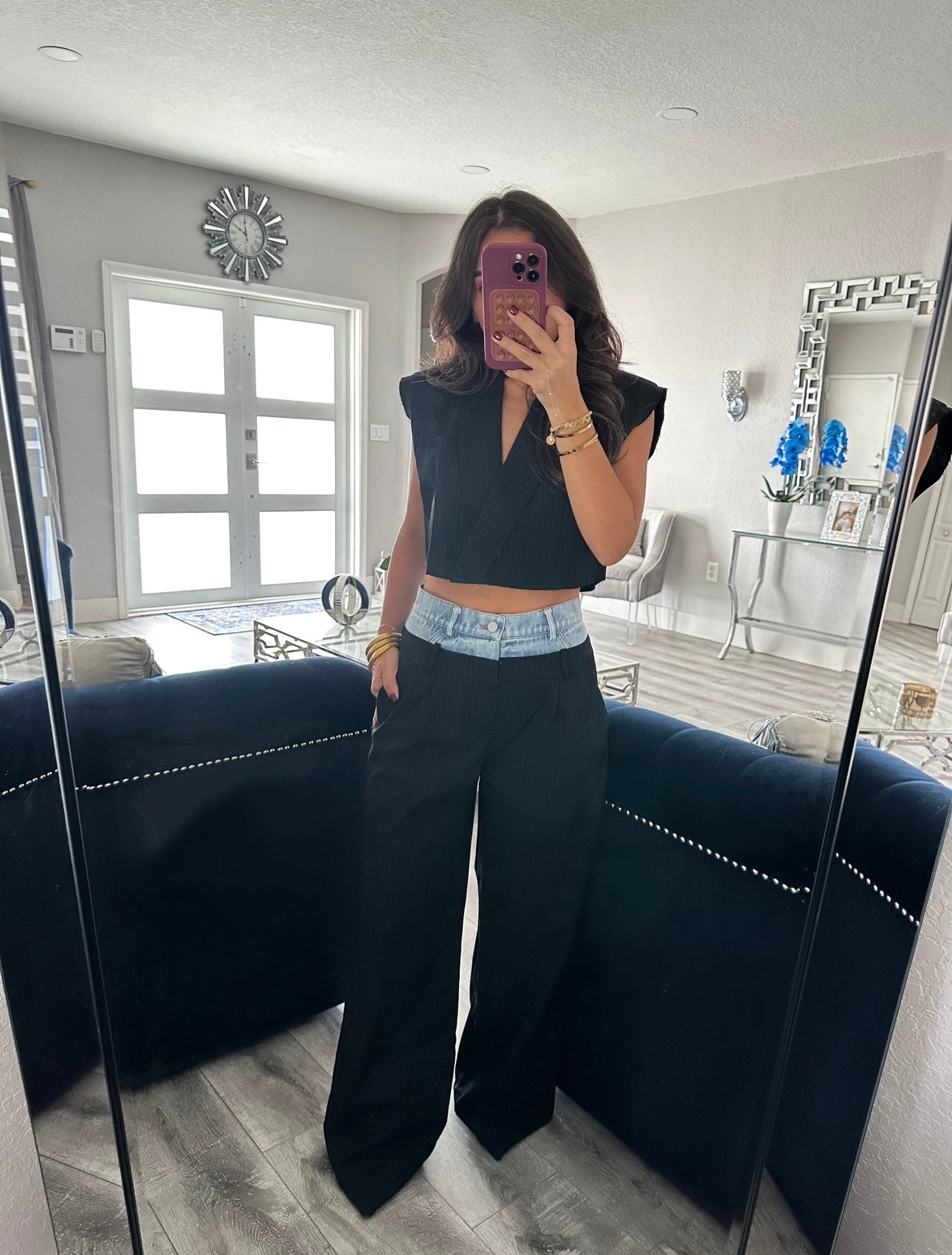 Alexa Denim Contrast Waistband Pants