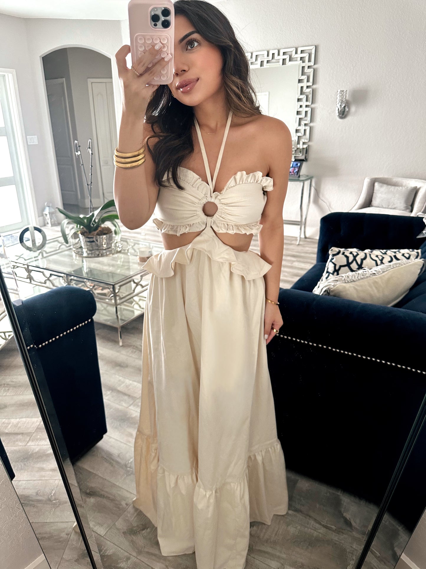 Luna Cut Out Ruffle Halter Maxi