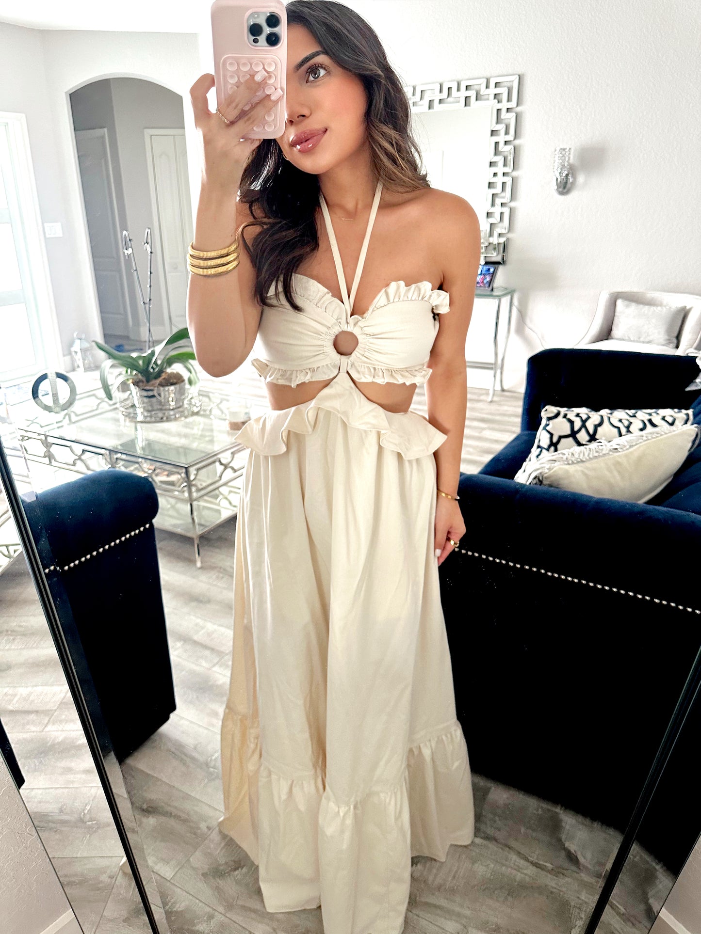 Luna Cut Out Ruffle Halter Maxi