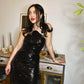 Paris Black Sequin Rosette Dress